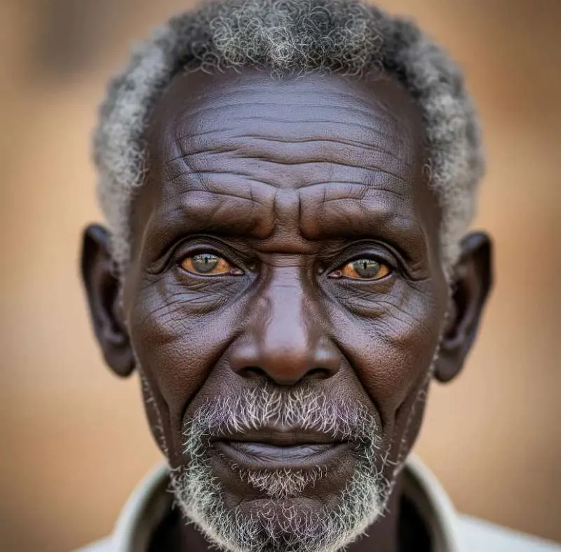 A close-up portrait of an elderly man's eyes, representing a serious condition like diabetic retinopathy that can affect vision over time.